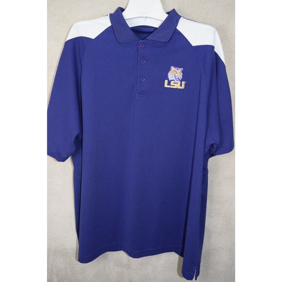 LSU TIGERS Men's Purple Polo Sz XL Hallovers Knit Shirt Embroidery Nice - Picture 1 of 8